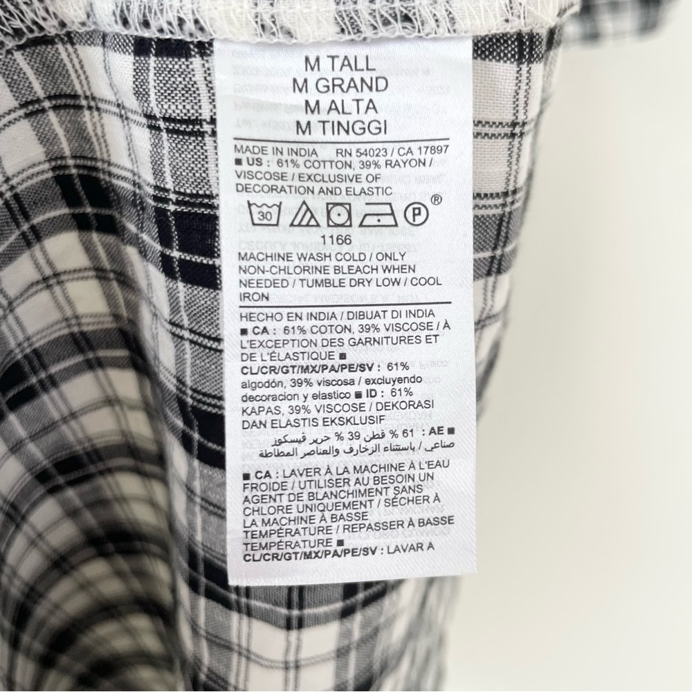 Old Navy Puff-Sleeve Plaid Smocked Midi Swing Dress MT Medium Tall Black Plaid - Picture 10 of 12
